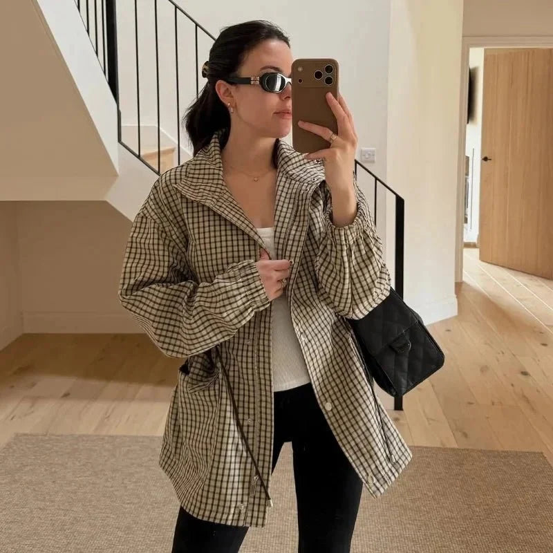Rebecca Vintage Plaid Cinched Jacket