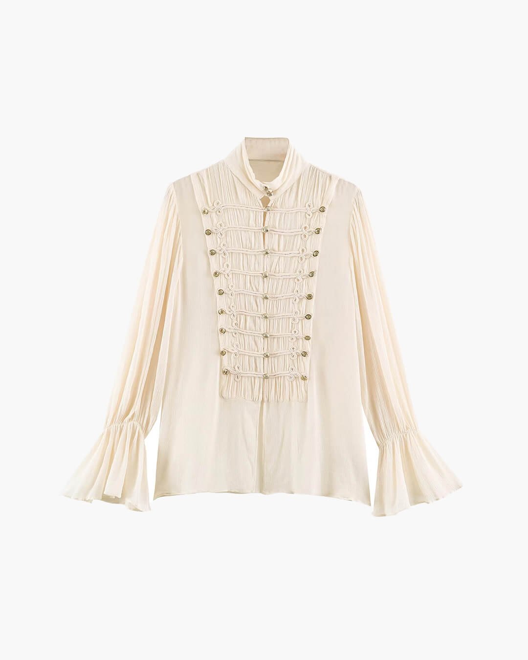 SOKYND Addison Vintage Stand Collar Frog Button Blouse BlouseSOKYND-182295-BEI-S-38551BeigeS