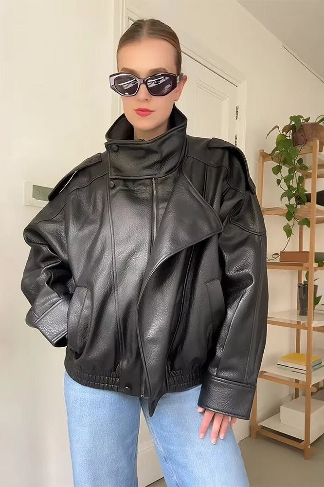 SOKYND Aleah Asymmetrical Leather Jacket Coats & JacketsgQ1767356248732269247BlackL