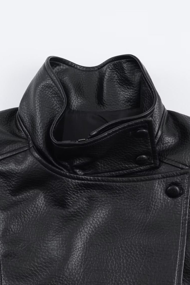 SOKYND Aleah Asymmetrical Leather Jacket Coats & Jacketsgv1767356248732388863BrownXS