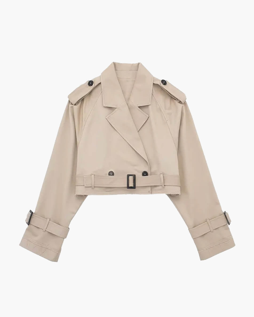 SOKYND Althea Cropped Trench Coat with Belt in Khaki