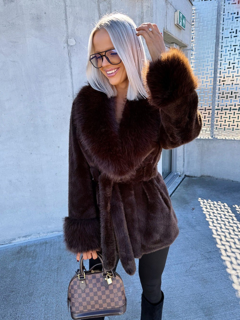 SOKYND Amanda Belted Faux Fur Coat CoatSOKYND-207447-BRO-L-95639Dark BrownL