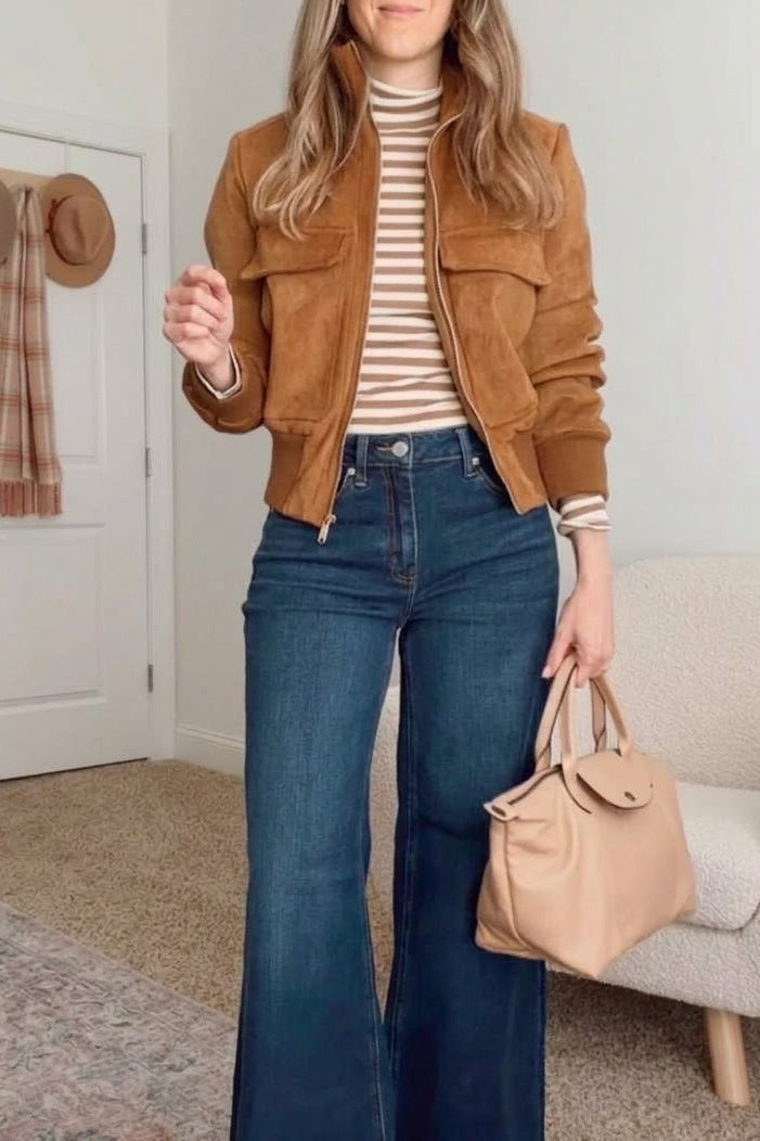SOKYND Amanda Cropped Bomber Jacket JacketSOKYND-446487-TAN-S-16247Light BrownS