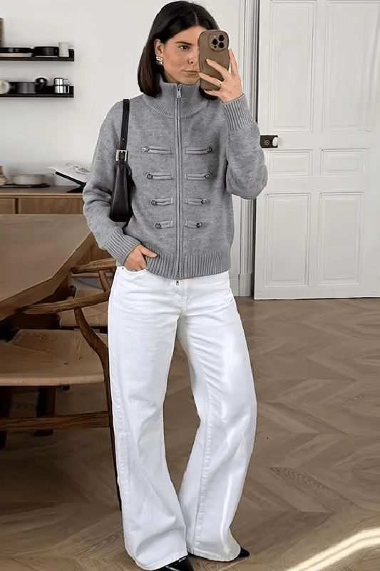 SOKYND Amelia Turtleneck Zip Knit Cardigan CardiganSOKYND-168535-GRE-O-89175GreyOne size