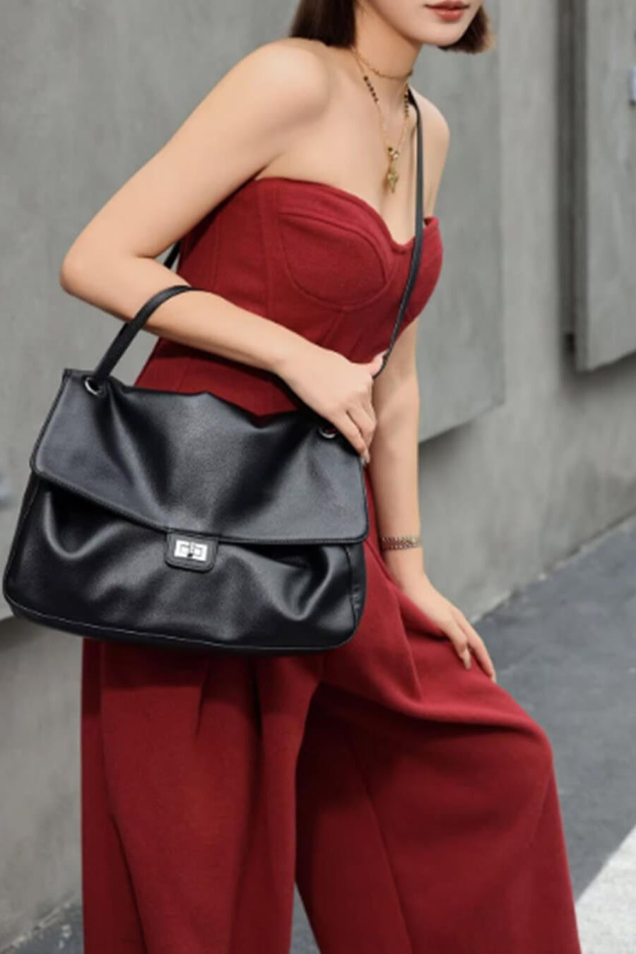 SOKYND Amelie Maxi Flap Leather Shoulder Bag BagSOKYND-400727-BLA-32-78359Black32x9x22 cm