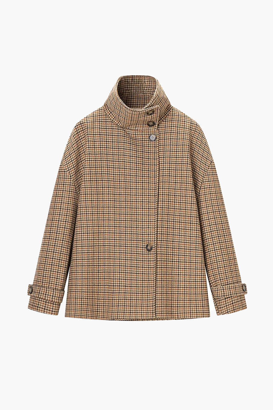 SOKYND Amy Funnel Neck Houndstooth Short Jacket JacketSOKYND-863511-S-OS-49047S