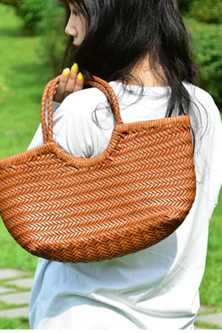 SOKYND Aneta Woven Leather Tote Bag BagsAuburnS