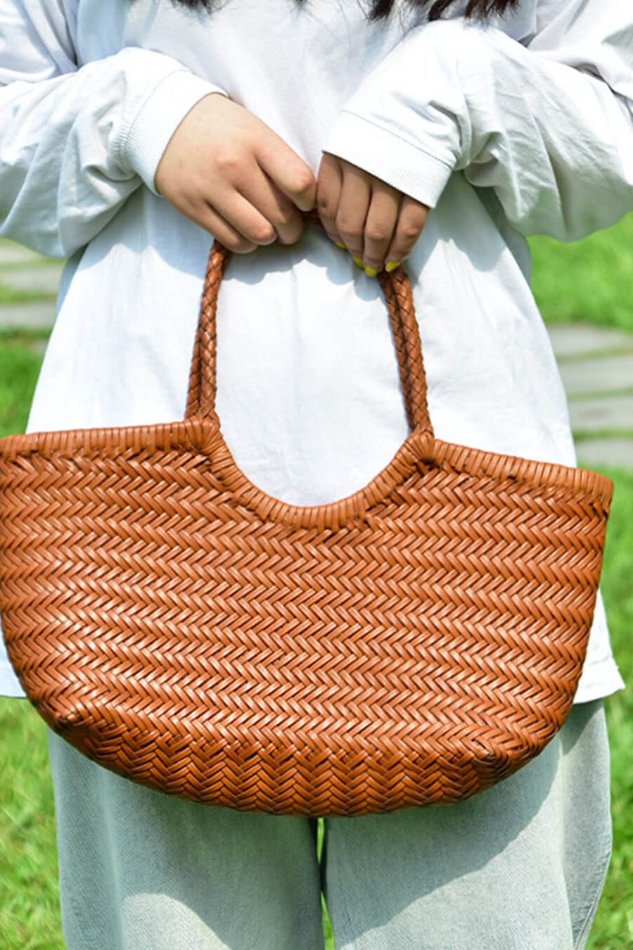 SOKYND Aneta Woven Leather Tote Bag BagsAuburnS