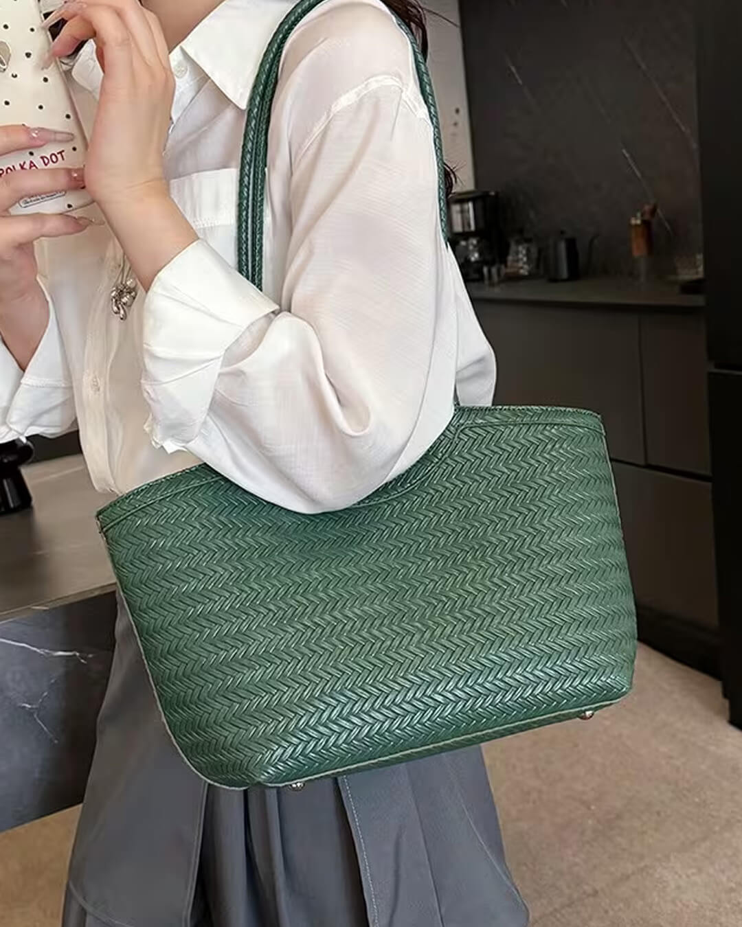 SOKYND Anna Woven Faux Leather Bag in Black