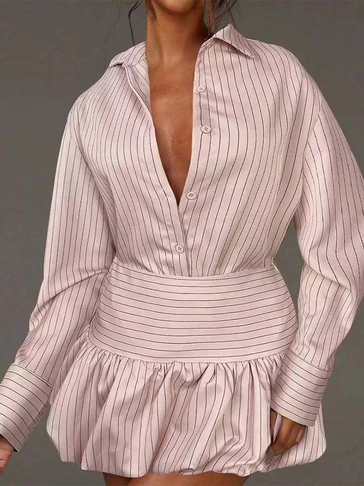 SOKYND Audrey Striped Shirt & Mini Skirt Set DressSOKYND-008855-GRE-S-48887GreyS