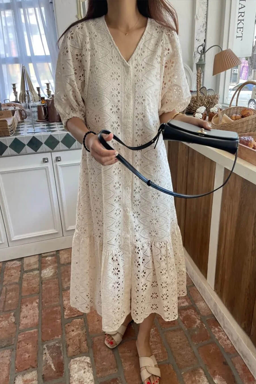 SOKYND Aurore V - Neck Embroidered Maxi Dress DressS