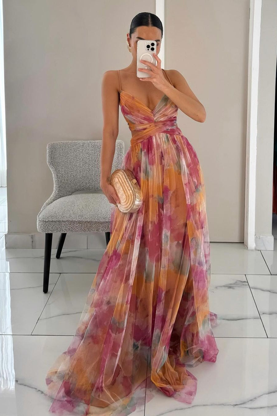 SOKYND Briony Floral Mesh Maxi Dress DressSOKYND-739799-ORA-XS-29719OrangeXS