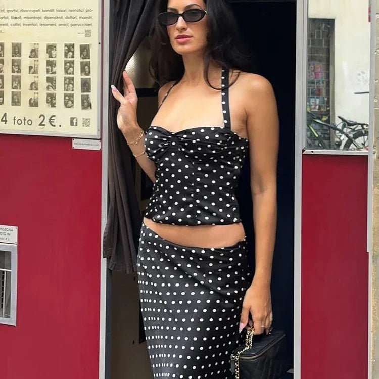 SOKYND Camila Polka Dot Halter Crop Top Maxi Skirt Set Matching SetsSOKYND-171031-BLA-S-30103BlackS