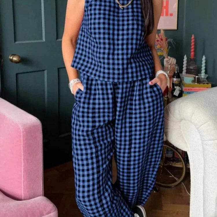 SOKYND Camille Plaid Sleeveless Vest Set Matching SetsSOKYND-709207-BLU-S-62167BlueS