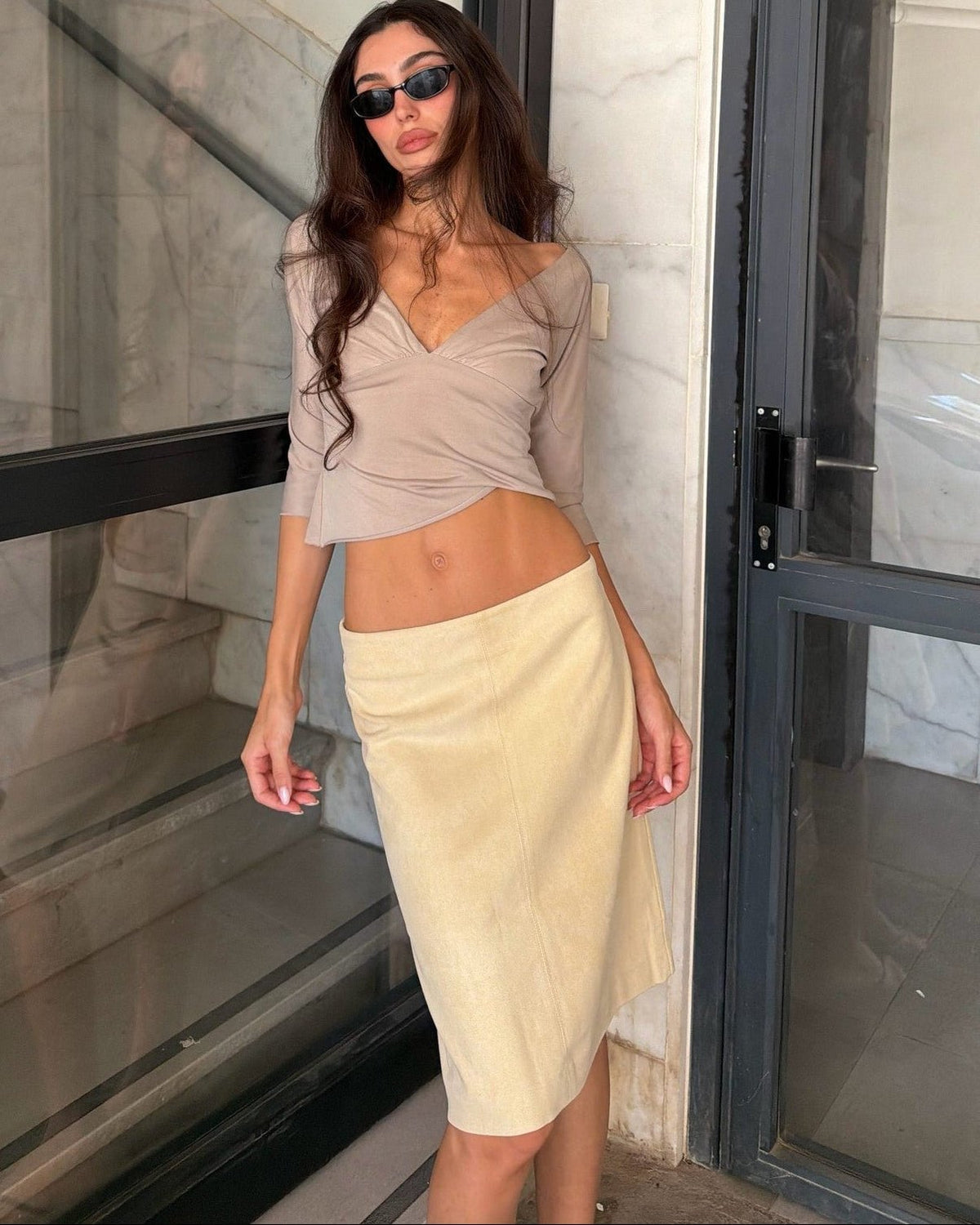 SOKYND Carla Low-Waist Velvet Midi Skirt SkirtSOKYND-044823-BEI-S-91831BeigeS