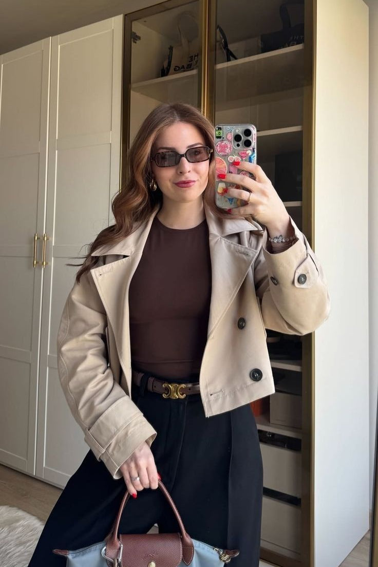 SOKYND Carmen Cropped Double Breasted Trench Coat CoatSOKYND-670935-BEI-S-82071BeigeS