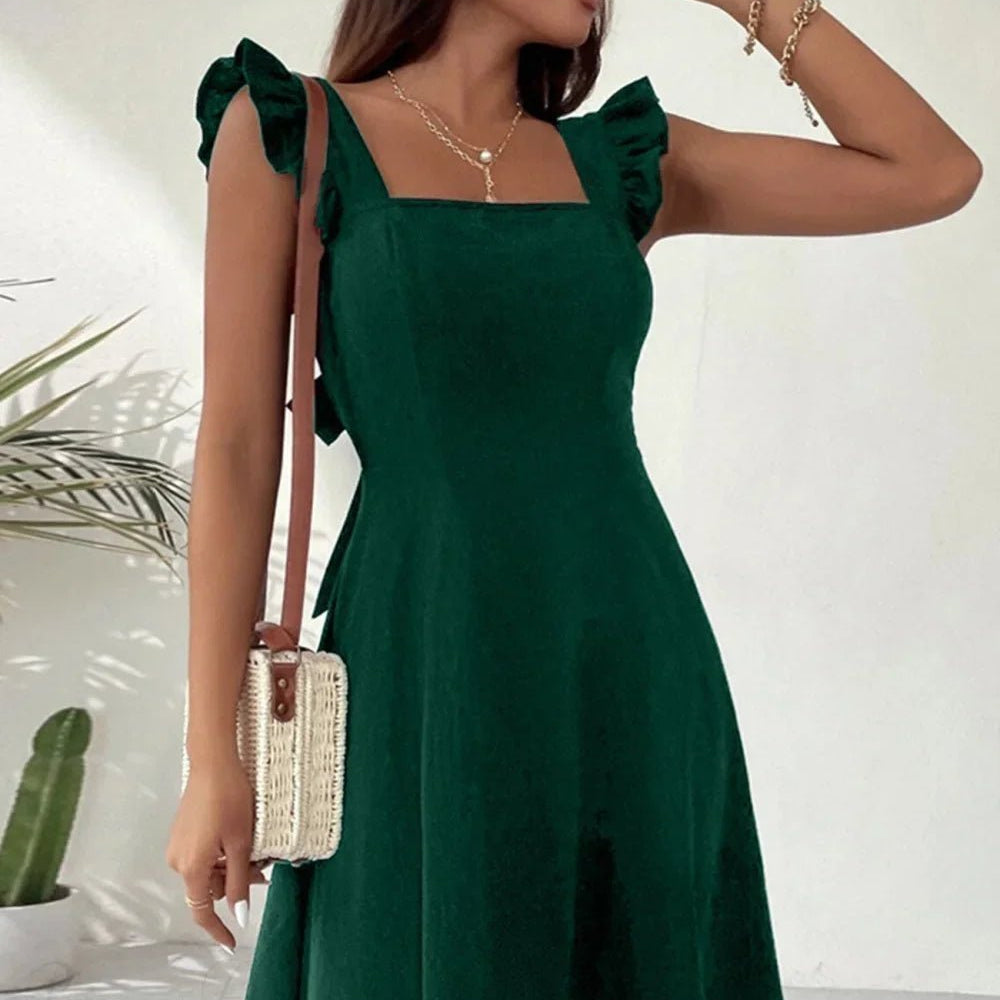 SOKYND Carmen Ruffle Tie-Back Mini Dress DressSOKYND-149015-DAR-XS-83255Dark GreenXS