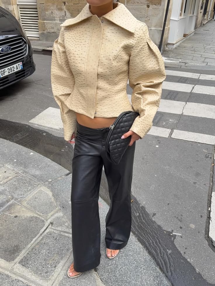 SOKYND Celeste Ostrich Faux Leather Jacket Coats & Jackets