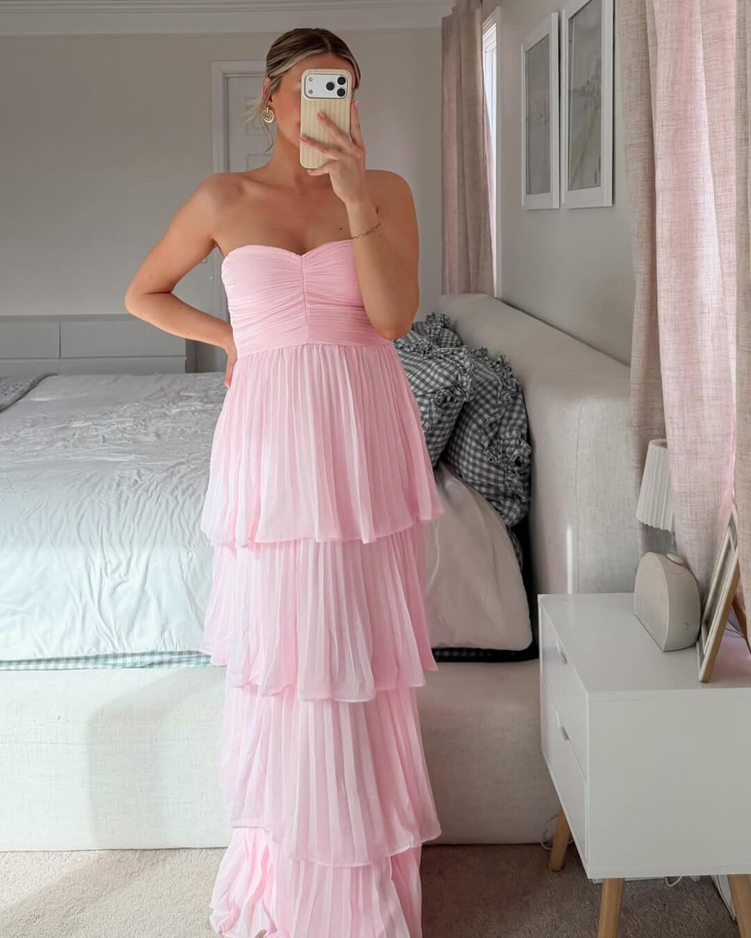 SOKYND Celeste Strapless Pleated Tiered Maxi Dress DressesM