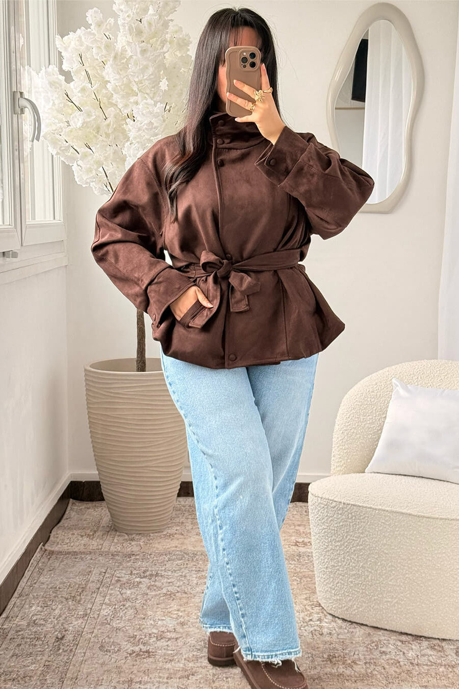 SOKYND Clara Funnel Faux Suede Trench Coat CoatSOKYND-526359-BRO-S-30807BrownS
