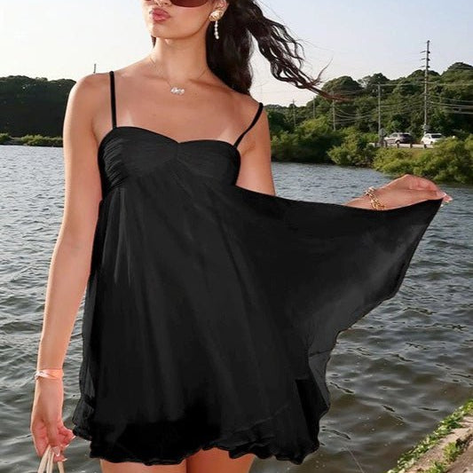 SOKYND Demetra Off Shoulder Chiffon Mini Dress DressBlackS