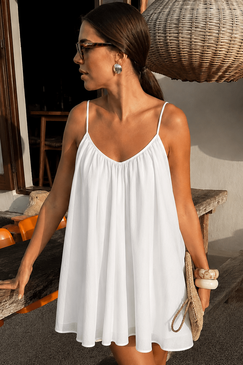 SOKYND Emery Spaghetti Strap Flowy Mini Dress DressesSOKYND-505623-WHI-S-29271WhiteS
