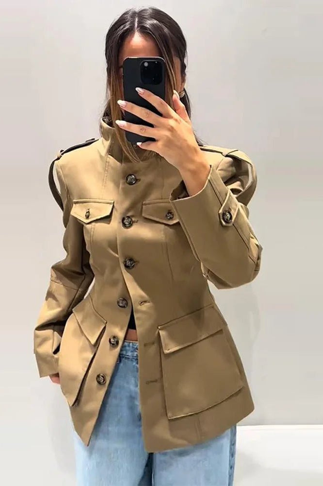 SOKYND Emilia Tailored Stand Collar Jacket JacketSOKYND-248407-BEI-M-63703BeigeM