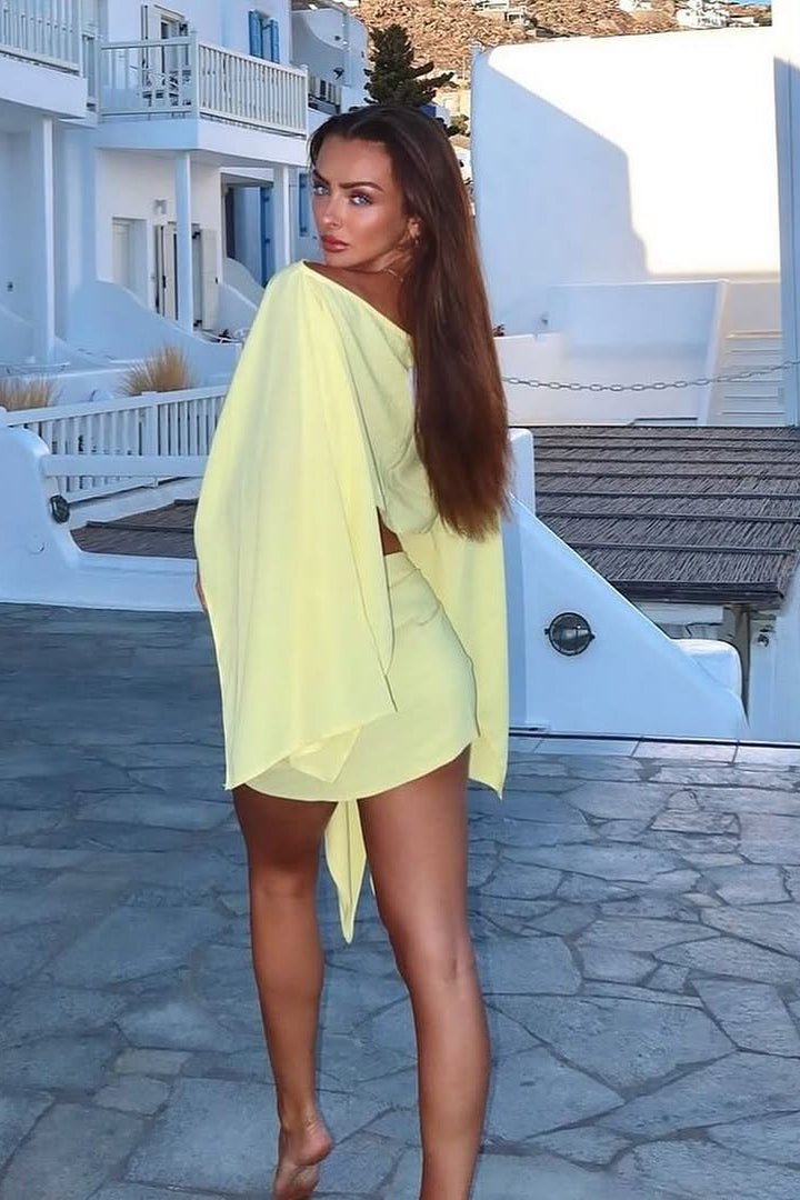 SOKYND Esmeralda Off-Shoulder Draped Two-Piece Set in Yellow