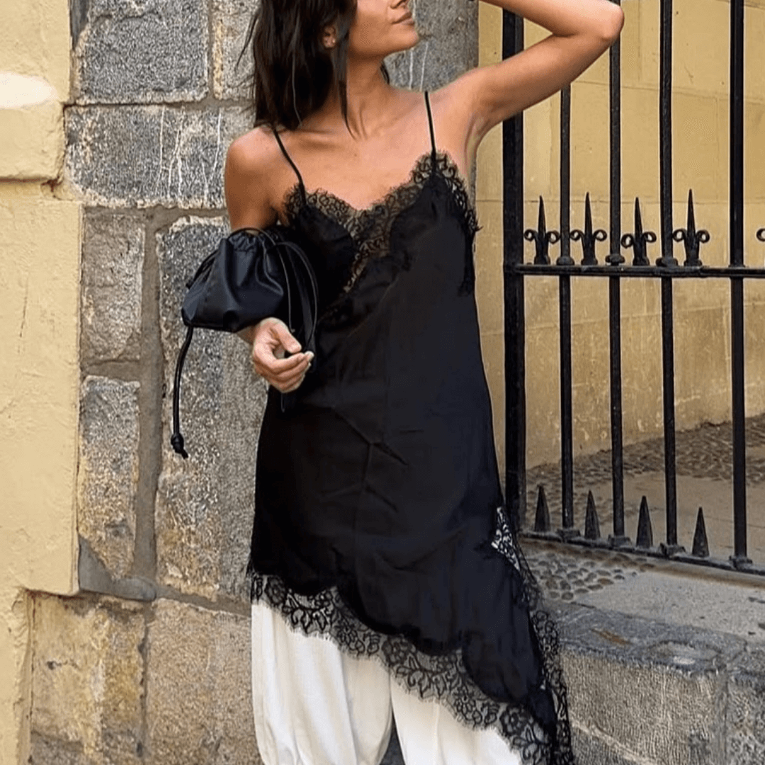 SOKYND Gemma Asymmetric Satin Lace Midi Dress DressSOKYND-663959-BLA-XS-43639BlackXS
