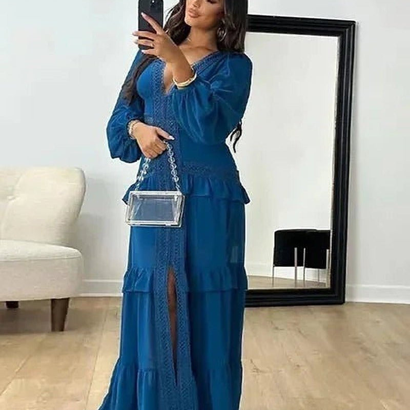 SOKYND Gemma Deep V-Neck Ruffle Maxi Dress DressesSOKYND-360279-NAV-S-37335Navy BlueS
