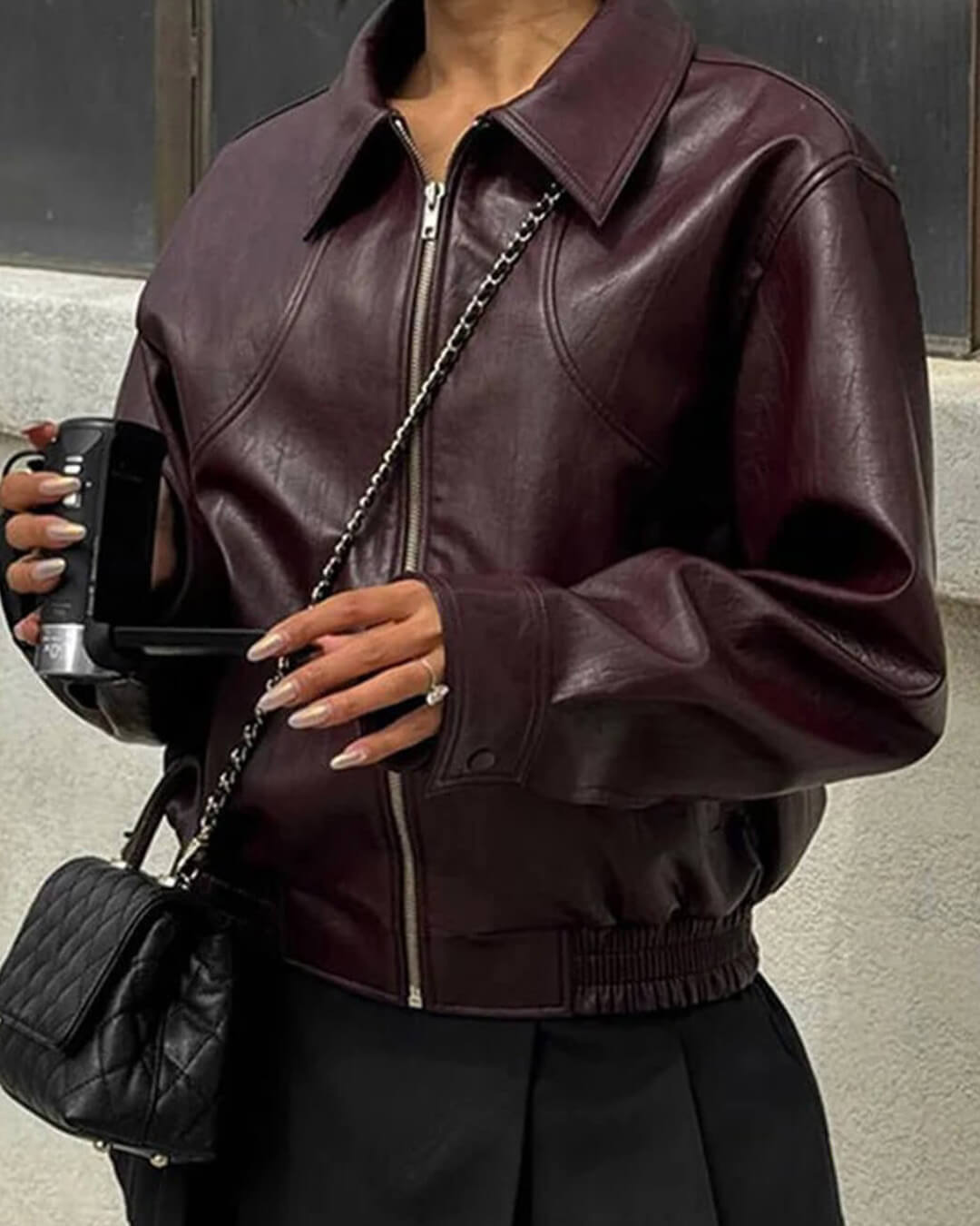 SOKYND Hannah Faux Leather Lapel Jacket JacketSOKYND-120407-WIN-L-16695WineL