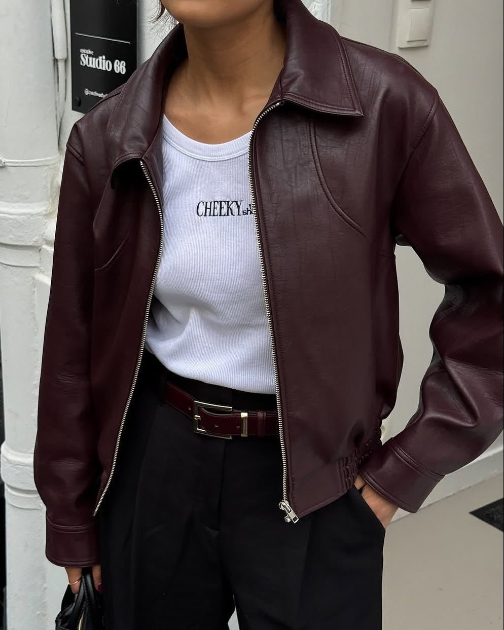 SOKYND Hannah Faux Leather Lapel Jacket JacketSOKYND-120407-WIN-M-83927WineM