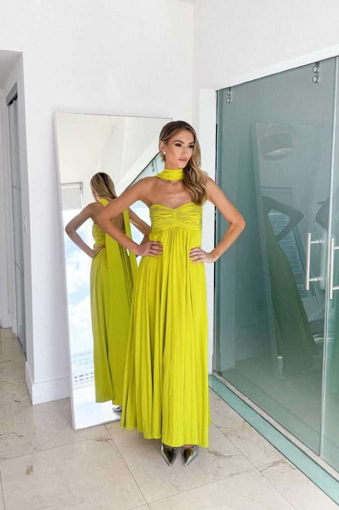 SOKYND Helen Halter Ruched Maxi Dress DressSOKYND-947863-LIM-M-78231Lime YellowM