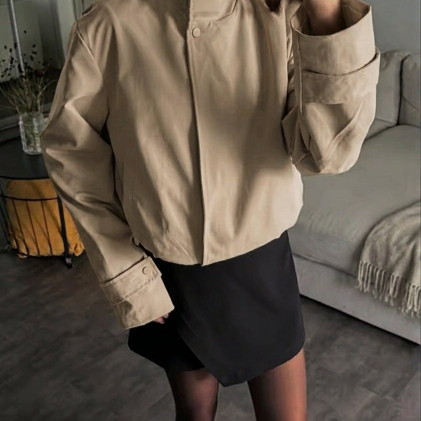 SOKYND Isabel Cropped Bomber Jacket JacketSOKYND-921623-BEI-S-65687BeigeS