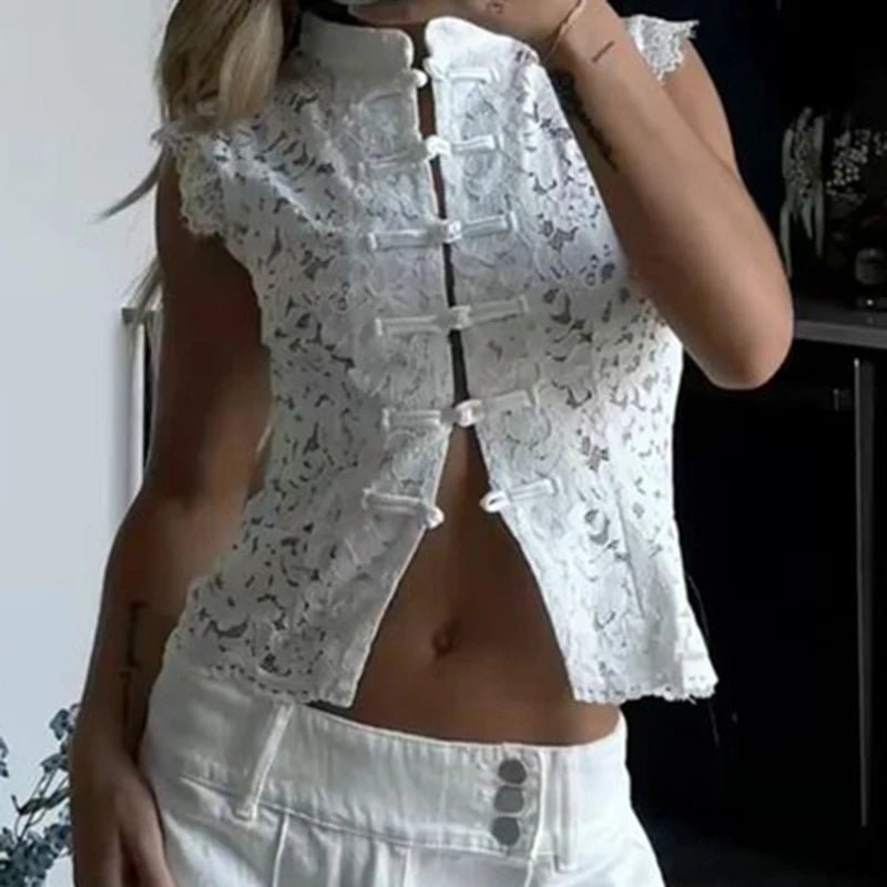 SOKYND Ivy Sleeveless Lace Top in White