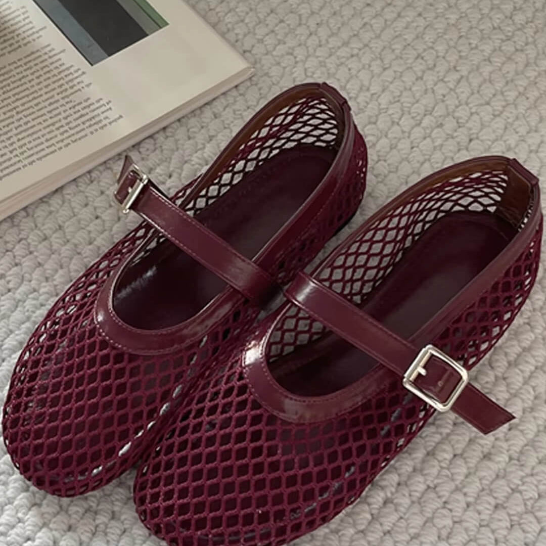 SOKYND Jessica Mesh Ballet Flats ShoesBurgundy36