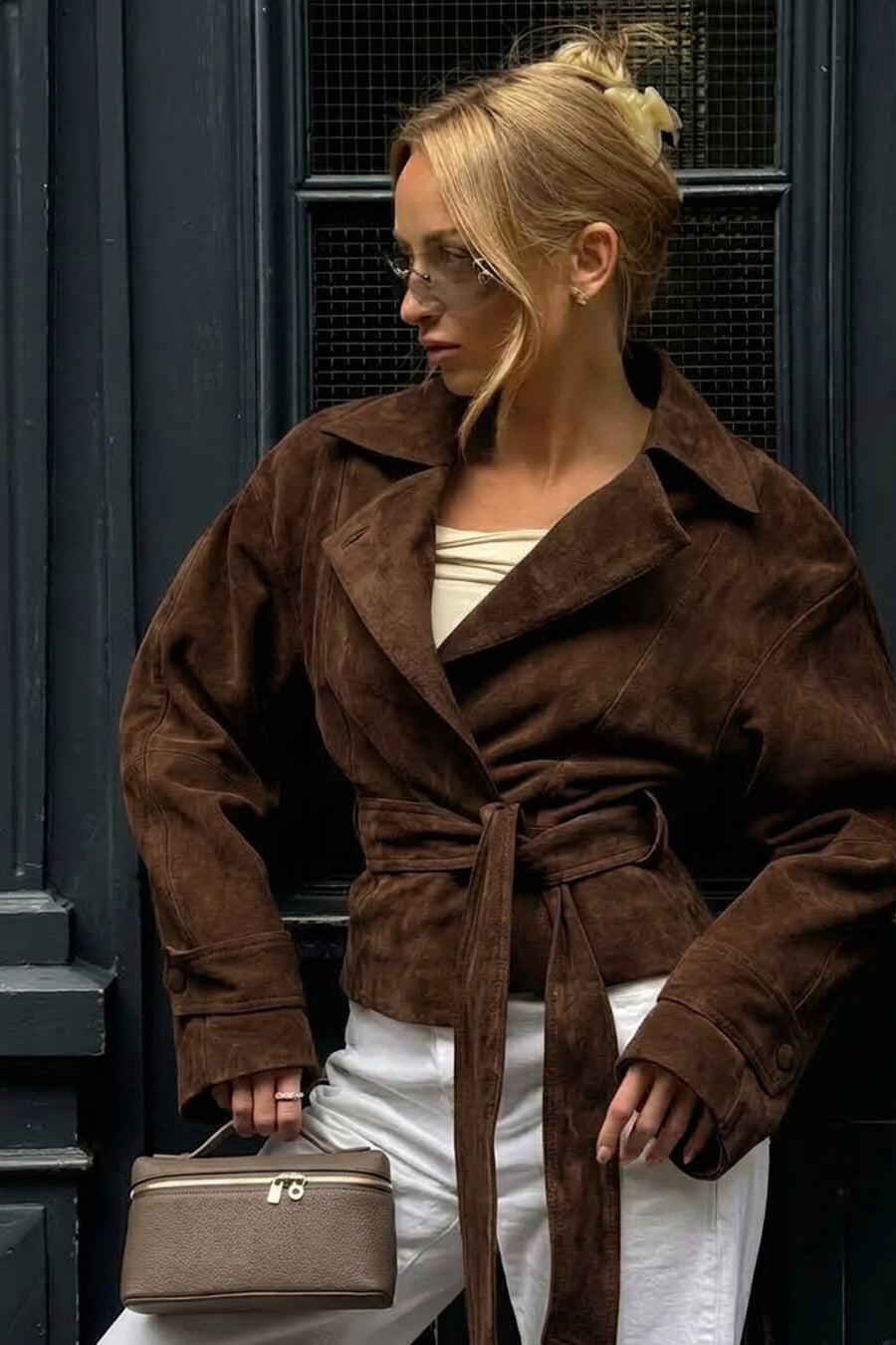 SOKYND Joanna Faux Suede Belted Wrap Jacket JacketSOKYND-270231-BRO-S-57687BrownS