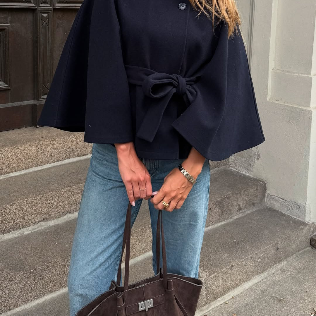 SOKYND Jocelyn Elegant High - Neck Belted Cape Jacket Coats & JacketsBe1767625273839776878NavyS