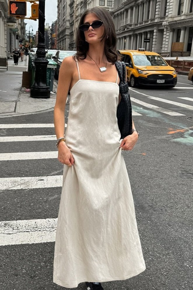SOKYND Julia Linen-Cotton Loose Maxi Dress in Cream