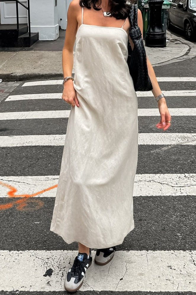 SOKYND Julia Linen-Cotton Loose Maxi Dress in Cream