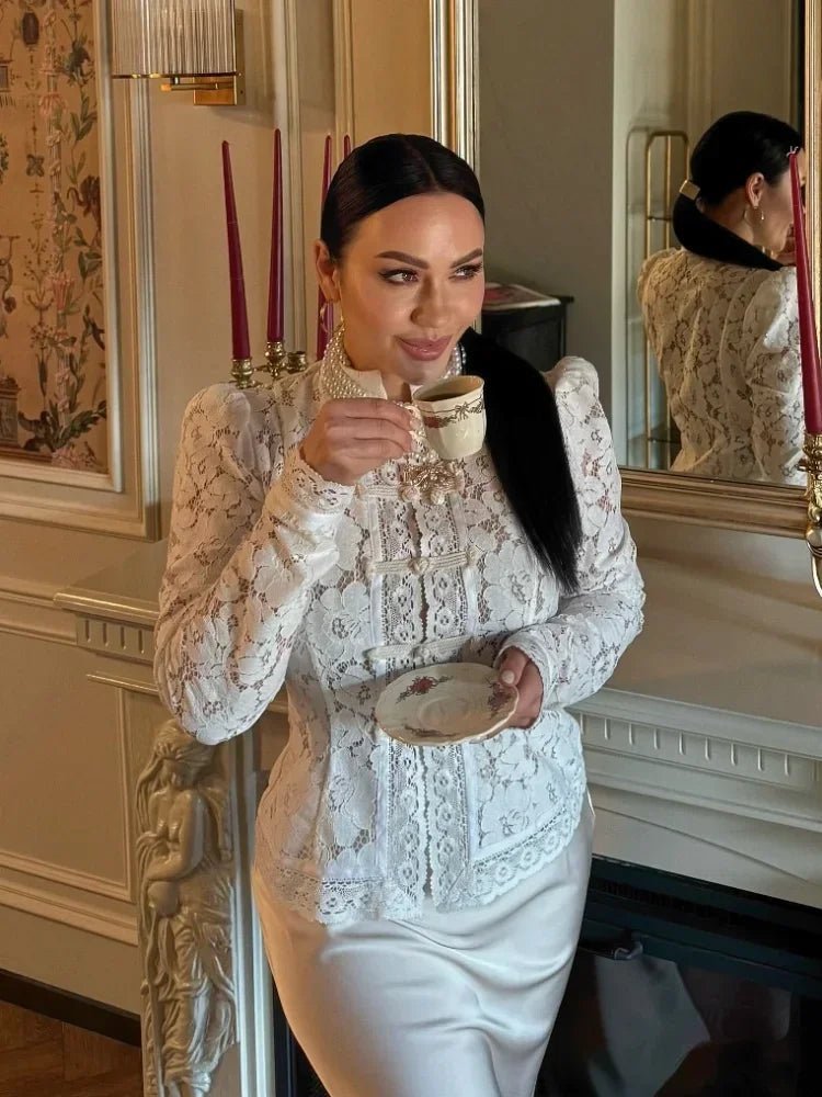 SOKYND Karina Puff Sleeve Lace Blouse in White