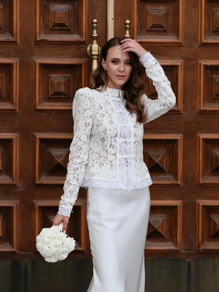 SOKYND Karina Puff Sleeve Lace Blouse in White