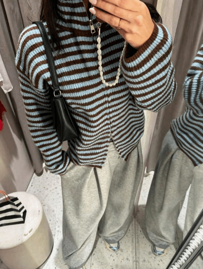 SOKYND Kate Striped Mock Neck Knit Cardigan CardiganSOKYND-850455-BLU-M-01559BlueM