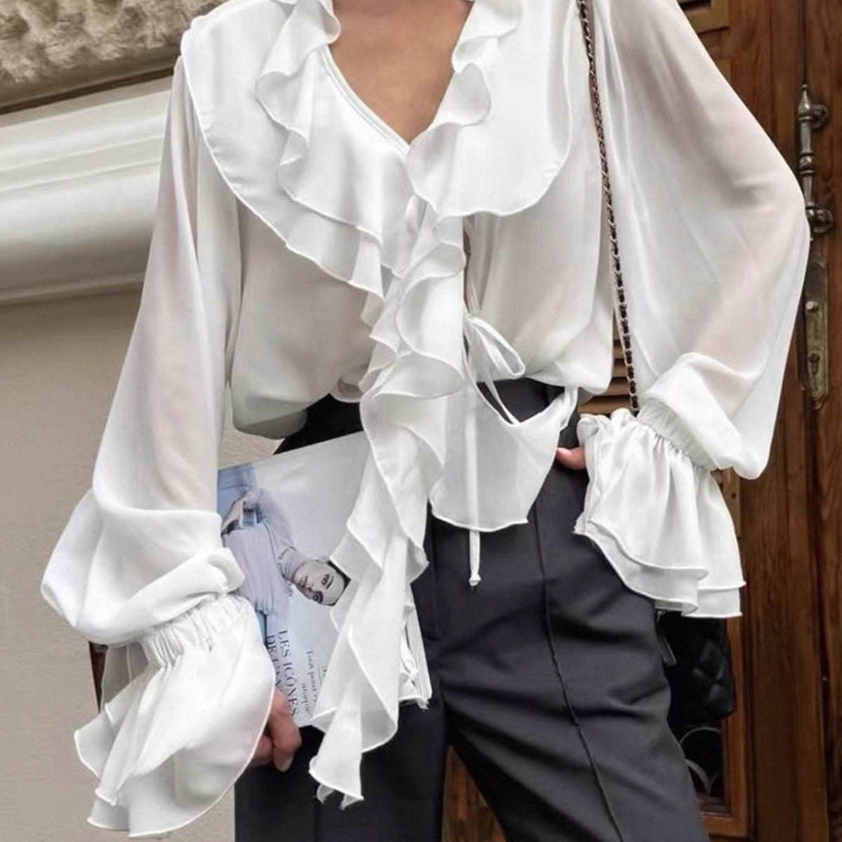 SOKYND Kelly Tie Neck Ruffled Blouse BlouseSOKYND-287383-WHI-S-95927WhiteS