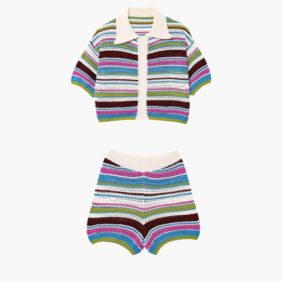 SOKYND Kerensa Striped Crochet Co-ord Set Matching SetsSOKYND-957655-DAW-S-40791DawnS