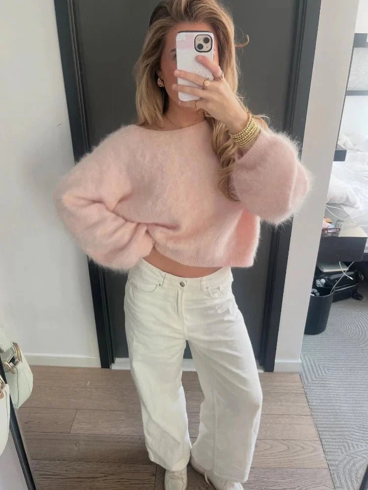 SOKYND Lara Off-Shoulder Mohair Sweater SweaterPinkS