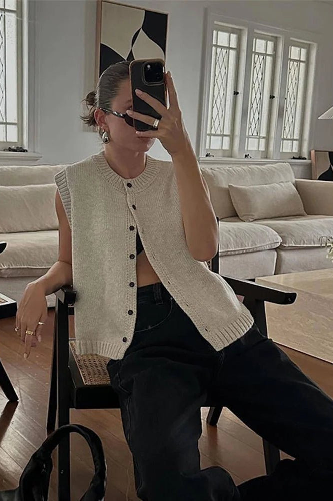 SOKYND Linda Button Front Knit Cardigan Vest CardiganSOKYND-293335-GRE-M-29335GreyM