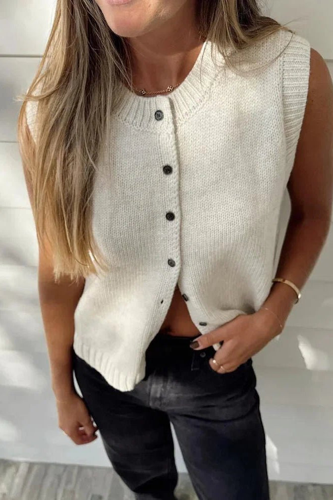 SOKYND Linda Button Front Knit Cardigan Vest CardiganSOKYND-293335-WHI-S-94871WhiteS