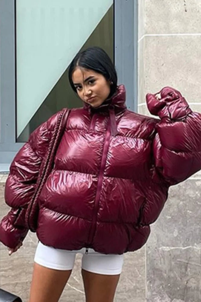 SOKYND Linda Shiny Puffer Jacket JacketSOKYND-789975-RED-S-83159RedS