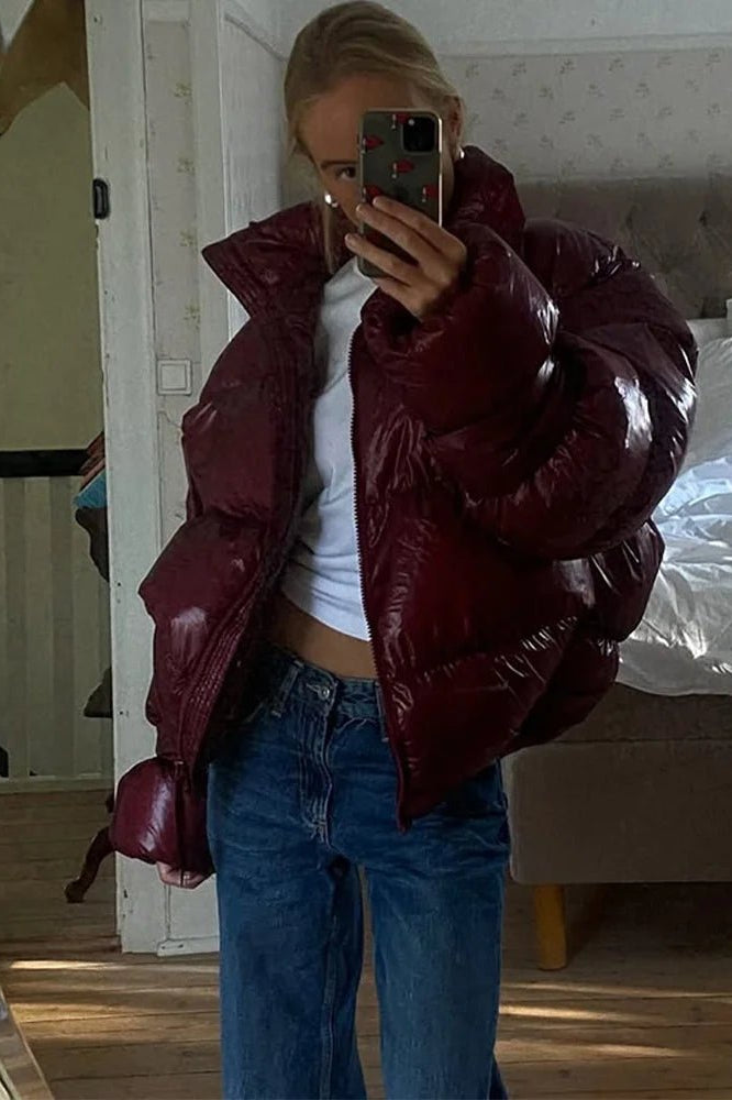 SOKYND Linda Shiny Puffer Jacket JacketSOKYND-789975-RED-S-83159RedS